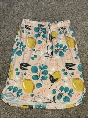 Tickled Teal Peach Midi Skirt with Teal & Yellow Fruit Print